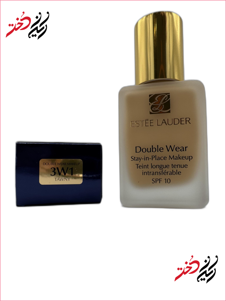 لیبل رنگ کرم پودر Double Wear – شماره 3W1 Tawny روی جعبه