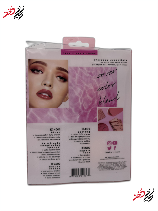 پشت بسته‌بندی ست براش چشم Real Techniques با معرفی مدل‌های براش