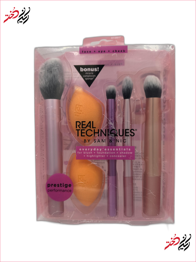 جزئیات پشت بسته‌بندی ست براش و اسفنج Real Techniques مدل Everyday Essentials