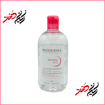 آب میسلار Bioderma Sensibio H2O – نمای جلو با ظرف شیشه‌ای و درب قرمز – طراحی ساده و حرفه‌ای – عرضه‌شده توسط ایران دخت