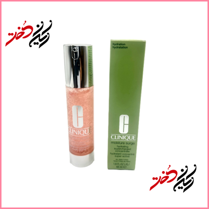 سرم مرطوب‌کننده کلینیک مدل Moisture Surge Hydrating Supercharged Concentrate – نمای جلوی بطری و جعبه اورجینال – ایران دخت