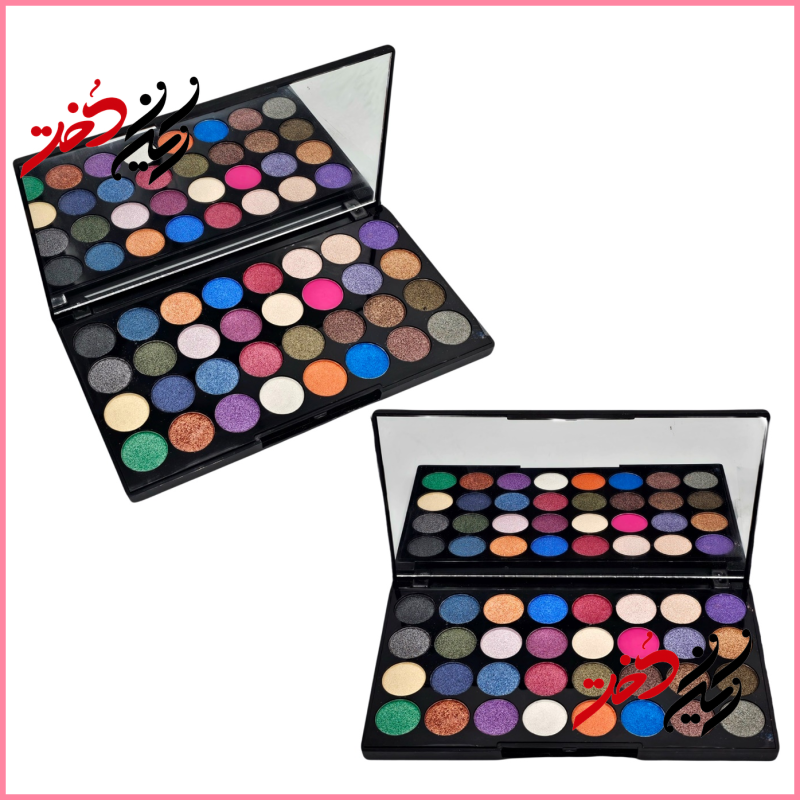 پالت چشم رولوشن مدل ۳۰ رنگ – نمای باز با رنگ‌های متنوع شامل متالیک، مات و شیمر – طراحی ساده و کاربردی