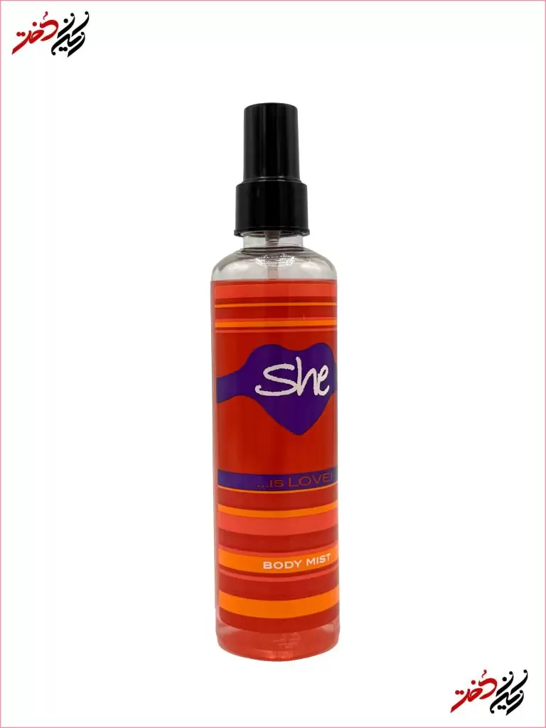 she-body-mist-is-love-back نمای جلوی بادی میست زنانه She مدل ...is Love با حجم 220 میلیلیتر