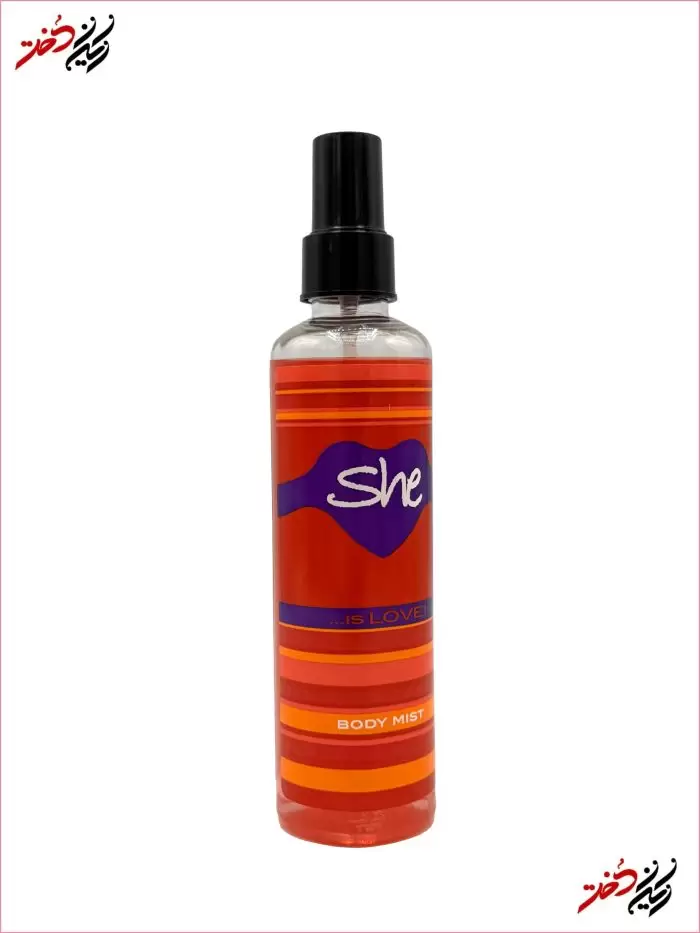she-body-mist-is-love-back نمای جلوی بادی میست زنانه She مدل ...is Love با حجم 220 میلیلیتر